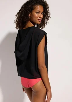 bonprix Strandmode|Bademode·Strandmode^Transparentes Strandhirt mit Kapuze schwarz