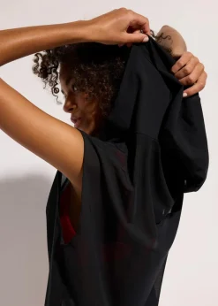 bonprix Strandmode|Bademode·Strandmode^Transparentes Strandhirt mit Kapuze schwarz