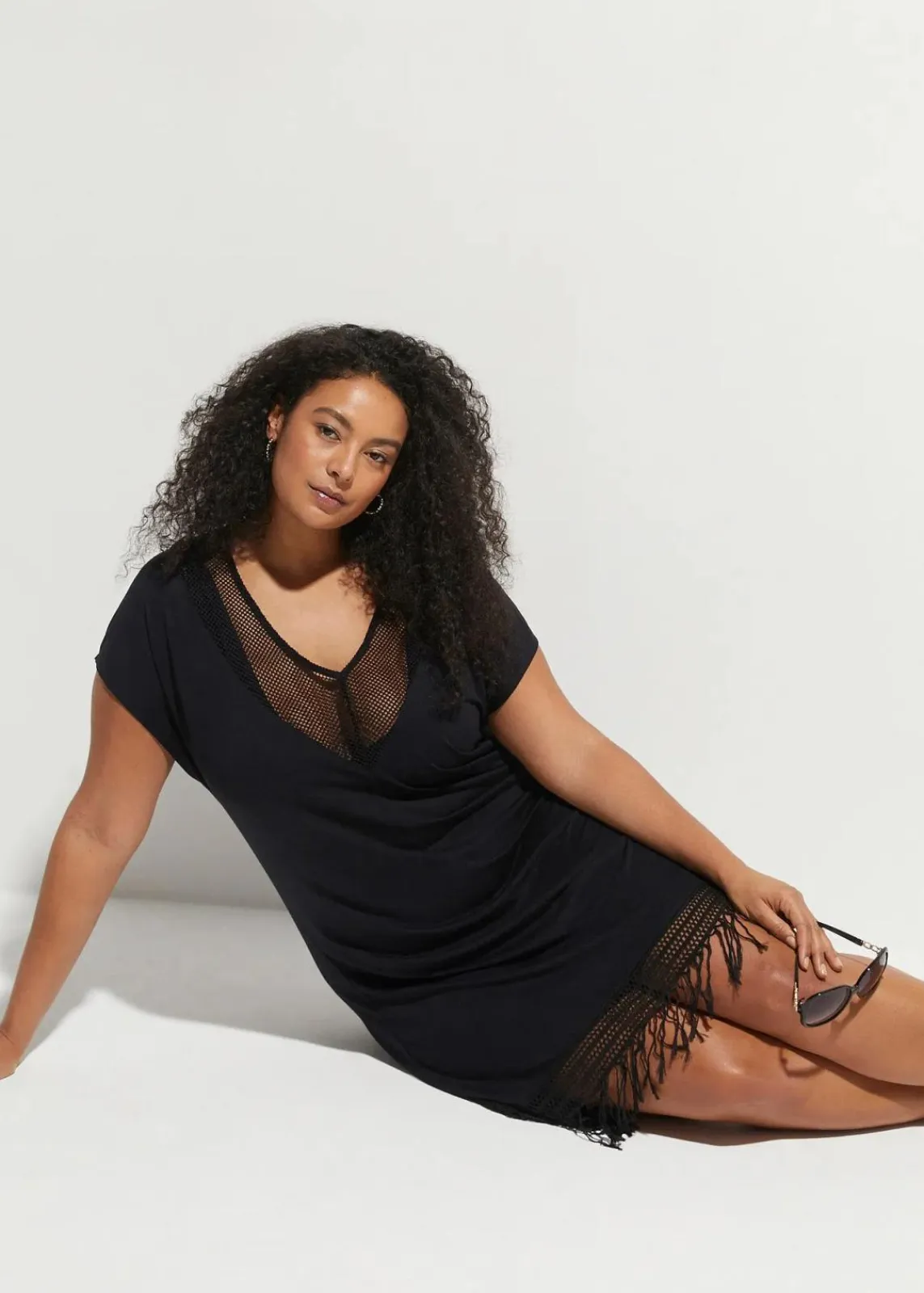 bonprix Strandmode|Bademode·Strandmode^Transparentes Strandkleid aus Viskose schwarz