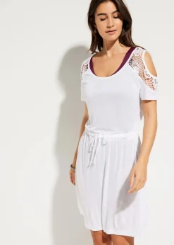 bonprix Strandmode|Bademode·Strandmode^Transparentes Strandkleid aus Viskose weiß