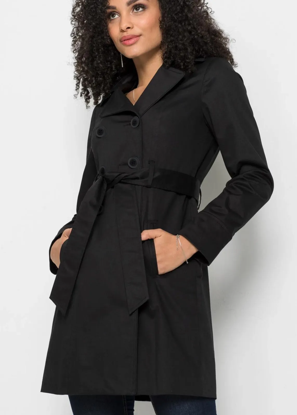 bonprix Bekleidung·Hosen|Jacken & Mäntel^Trenchcoat aus Baumwolle schwarz