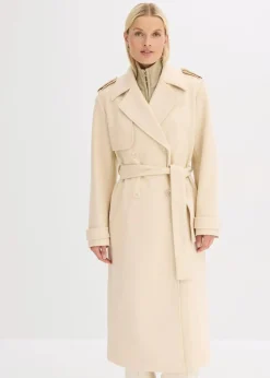 bonprix Bekleidung·Hosen|Jacken & Mäntel^Trenchcoat in Wolloptik kieselbeige