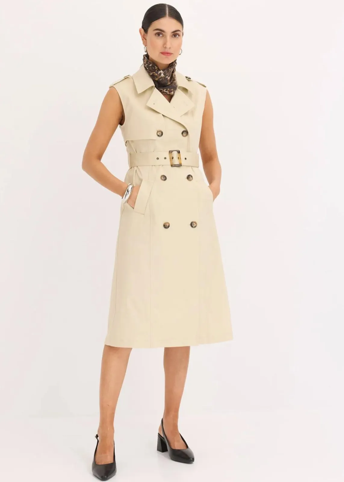 bonprix Bekleidung·Pullover & Strickjacken|Kleider^Trenchkleid mit Gürtel (2-tlg.) hellsand