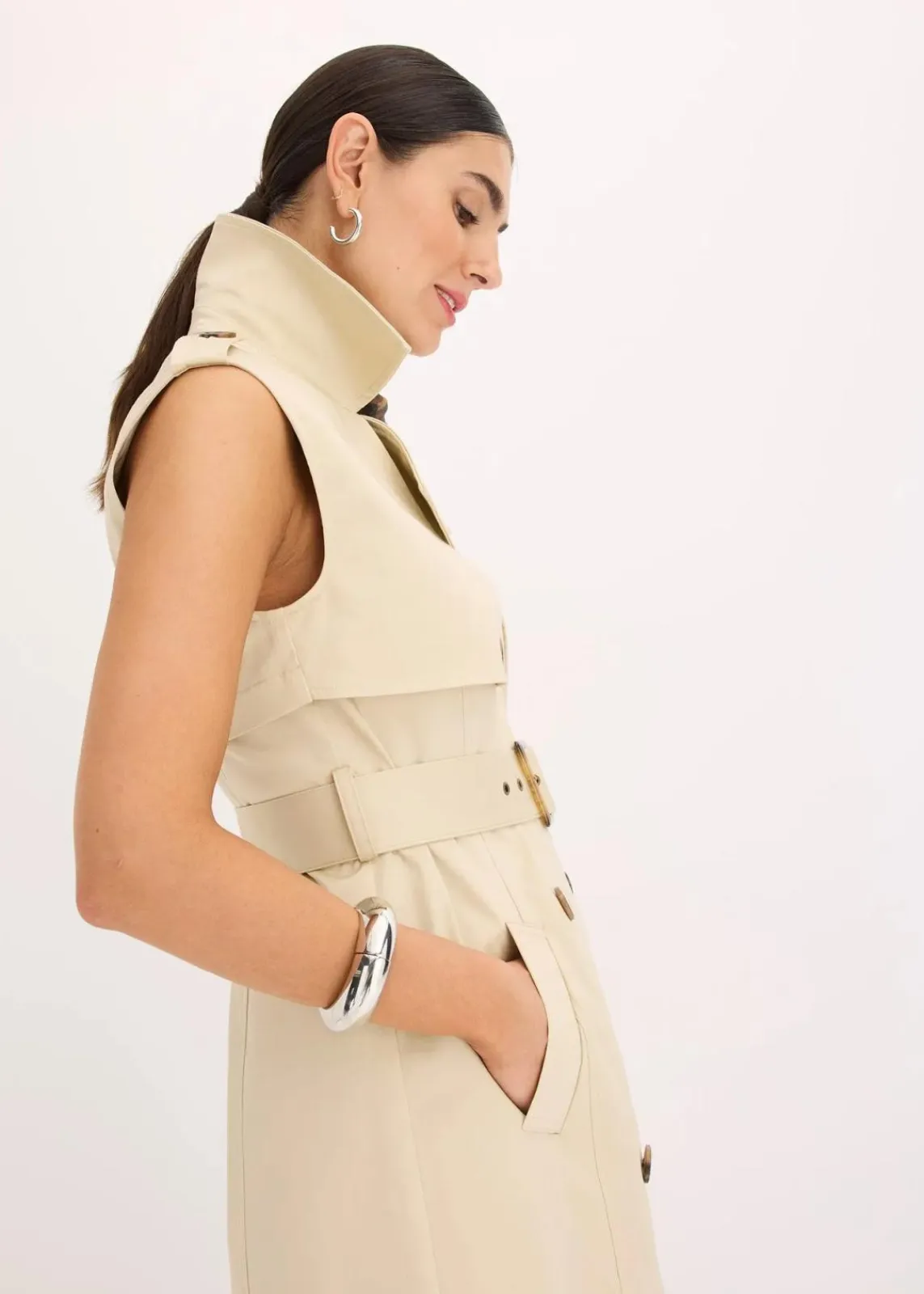 bonprix Bekleidung·Pullover & Strickjacken|Kleider^Trenchkleid mit Gürtel (2-tlg.) hellsand