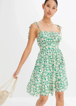 bonprix Kleider|Nachhaltigere Materialien^Trägerkleid natur/grün/dunkelkhaki/schlammgrün geblümt