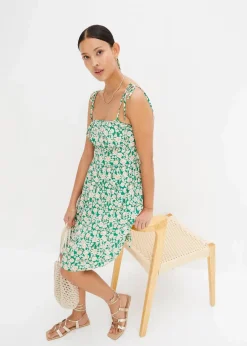 bonprix Kleider|Nachhaltigere Materialien^Trägerkleid natur/grün/dunkelkhaki/schlammgrün geblümt