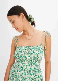 bonprix Kleider|Nachhaltigere Materialien^Trägerkleid natur/grün/dunkelkhaki/schlammgrün geblümt