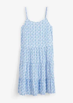 bonprix Kleider|Nachhaltigere Materialien^Trägerkleid aus fließender Viskose weiß/arktikblau bedruckt