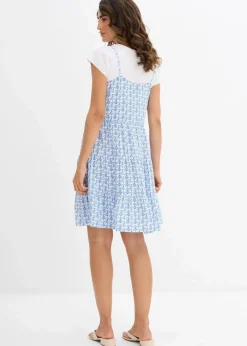 bonprix Kleider|Nachhaltigere Materialien^Trägerkleid aus fließender Viskose weiß/arktikblau bedruckt