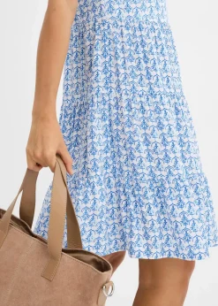 bonprix Kleider|Nachhaltigere Materialien^Trägerkleid aus fließender Viskose weiß/arktikblau bedruckt