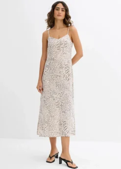 bonprix Kleider|Nachhaltigere Materialien^Trägerkleid aus fließender Viskose sand leo bedruckt
