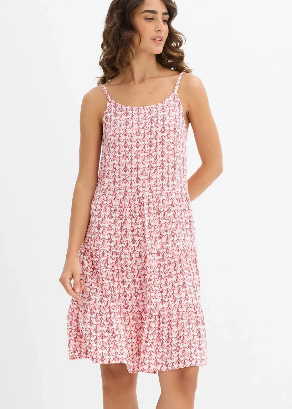 bonprix Nachhaltigere Materialien|Kleider^Trägerkleid aus fließender Viskose weiß/rot bedruckt