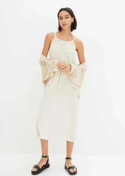 bonprix Nachhaltigere Materialien|Kleider^Trägerkleid aus leichtem Crêpe kieselbeige
