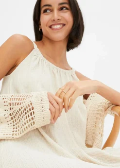 bonprix Nachhaltigere Materialien|Kleider^Trägerkleid aus leichtem Crêpe kieselbeige