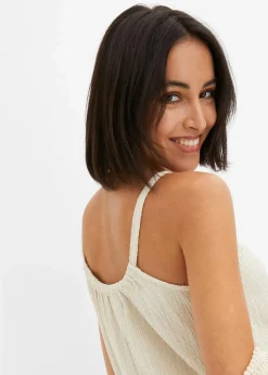 bonprix Nachhaltigere Materialien|Kleider^Trägerkleid aus leichtem Crêpe kieselbeige