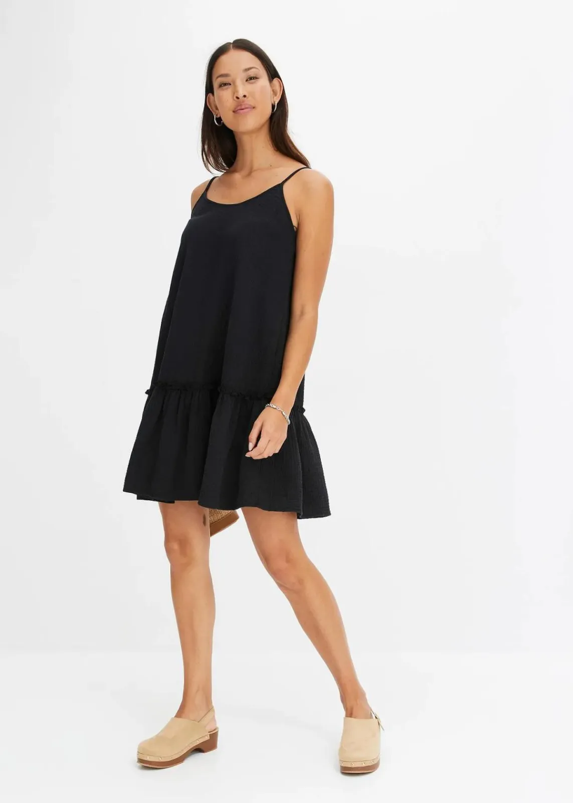 bonprix Kleider|Bekleidung·Pullover & Strickjacken^Trägerkleid aus Musselin schwarz