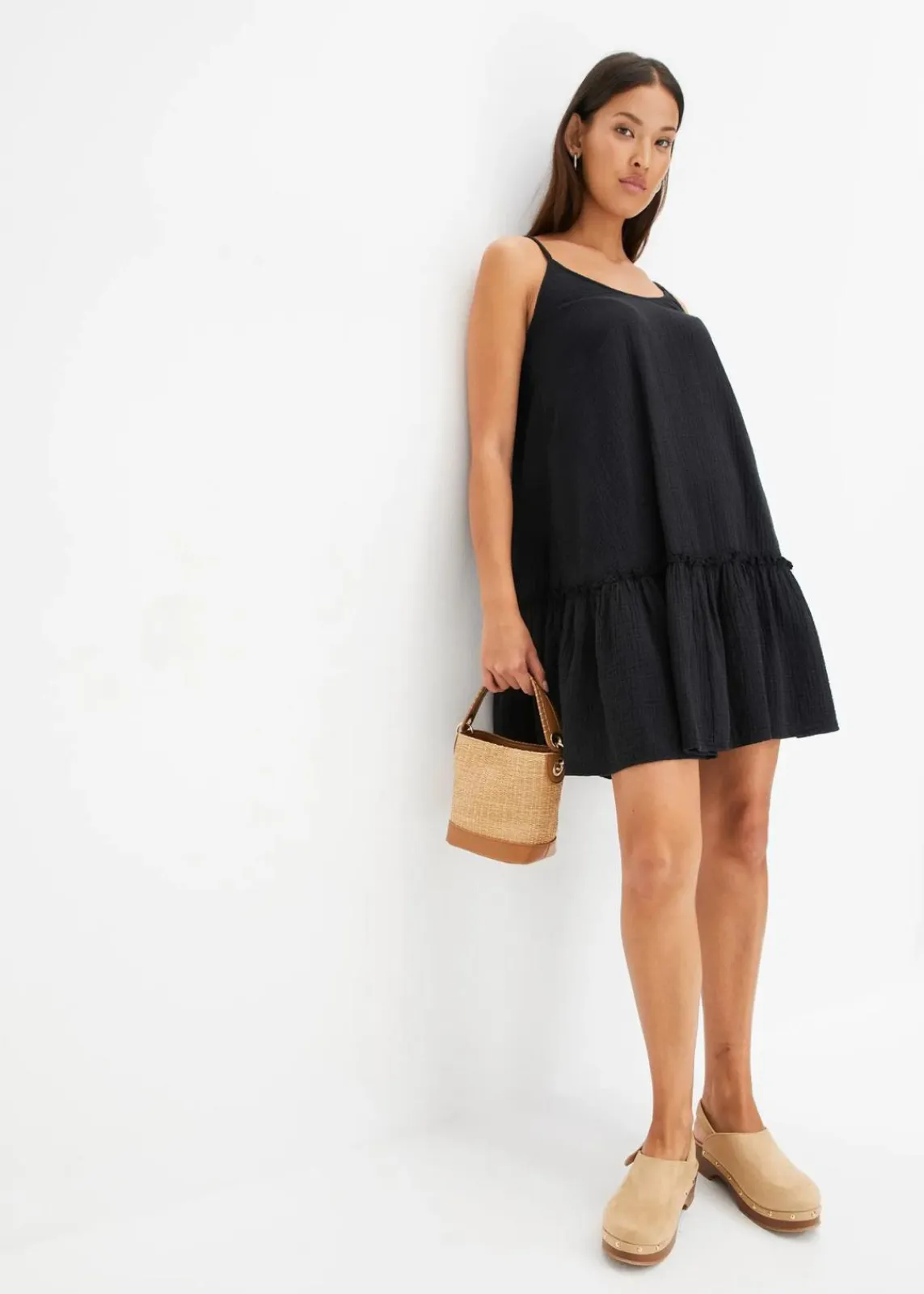 bonprix Kleider|Bekleidung·Pullover & Strickjacken^Trägerkleid aus Musselin schwarz