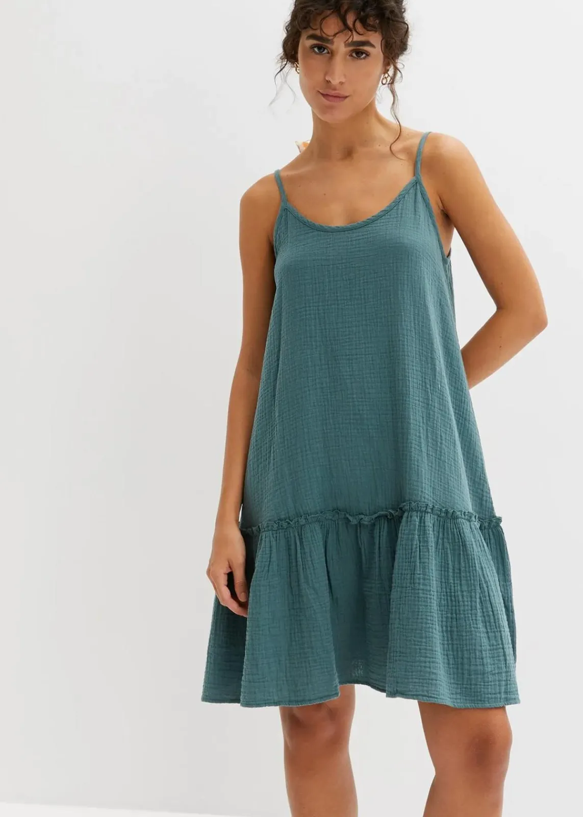 bonprix Bekleidung·Pullover & Strickjacken|Kleider^Trägerkleid aus Musselin graugrün