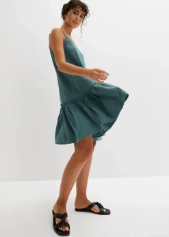 bonprix Bekleidung·Pullover & Strickjacken|Kleider^Trägerkleid aus Musselin graugrün