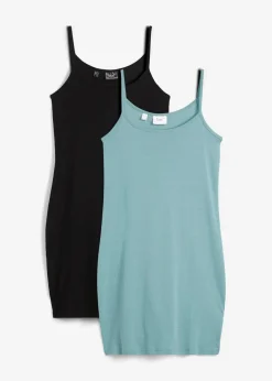 bonprix Kleider|Basics^Trägerkleid aus reiner Baumwolle (2er Pack) mineralblau+schwarz