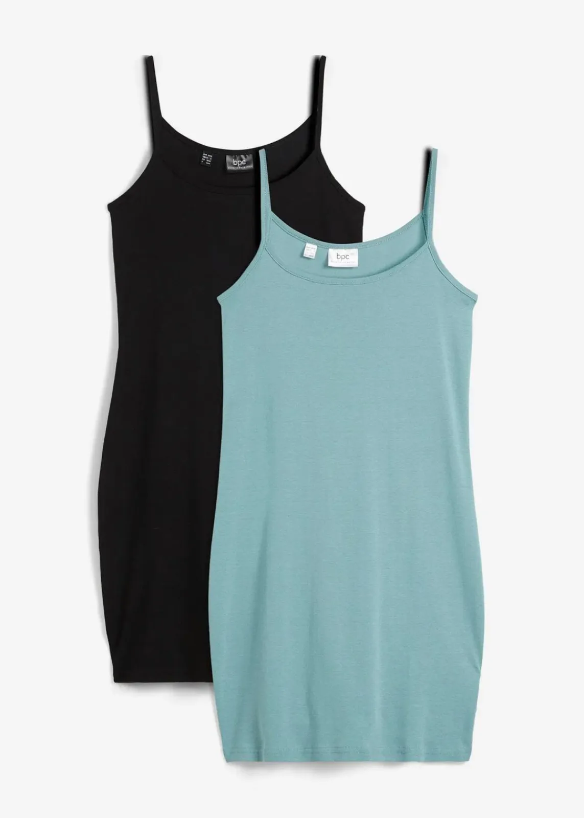 bonprix Kleider|Basics^Trägerkleid aus reiner Baumwolle (2er Pack) mineralblau+schwarz