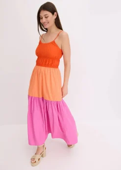 bonprix Bekleidung·Pullover & Strickjacken|Kleider^Trägerkleid aus reiner Baumwolle mandarinrot/lachs/lilapink