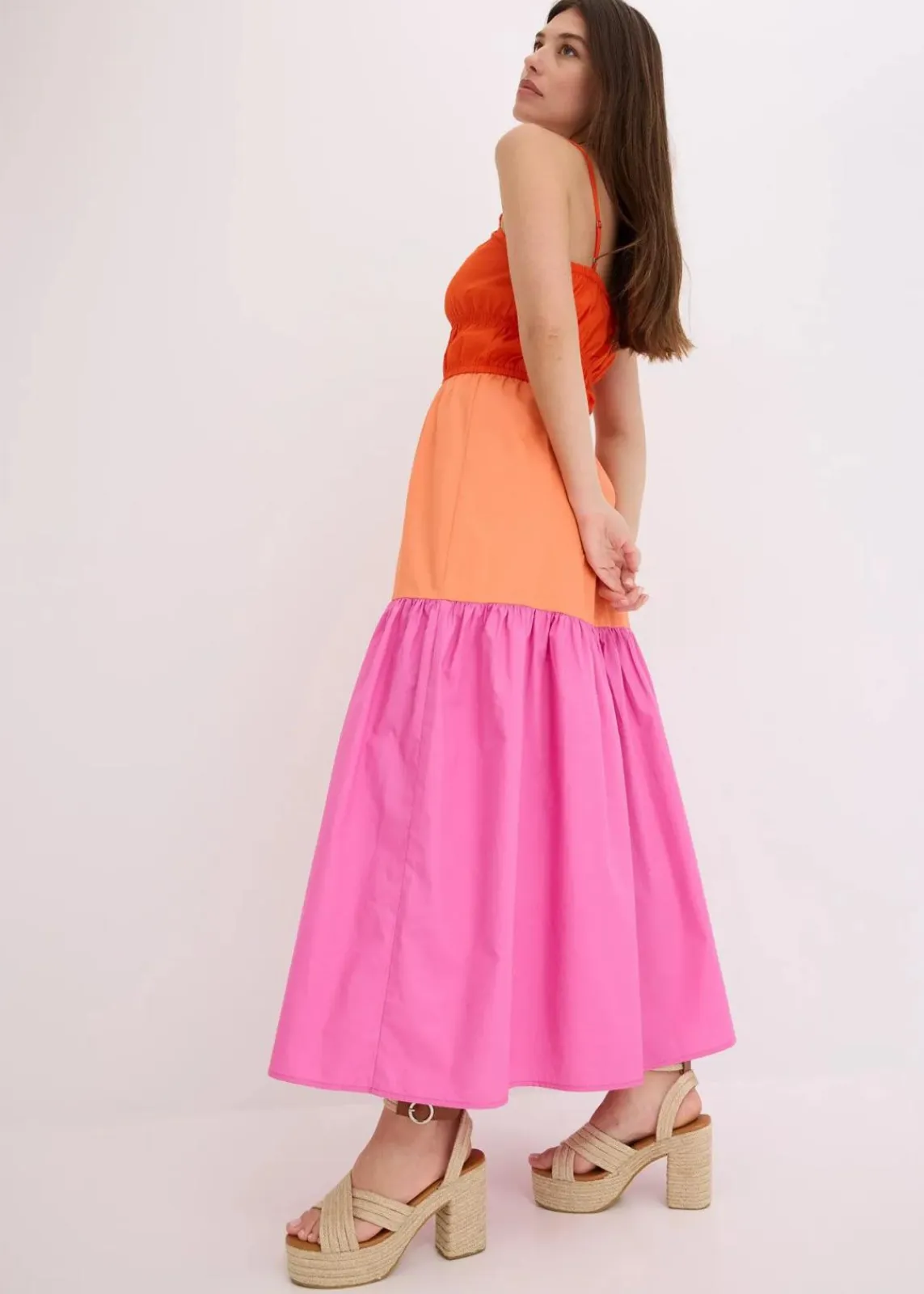 bonprix Bekleidung·Pullover & Strickjacken|Kleider^Trägerkleid aus reiner Baumwolle mandarinrot/lachs/lilapink