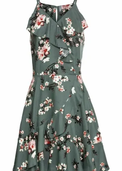 bonprix Kleider^Trägerkleid aus reiner Viskose eukalyptusgrün geblümt