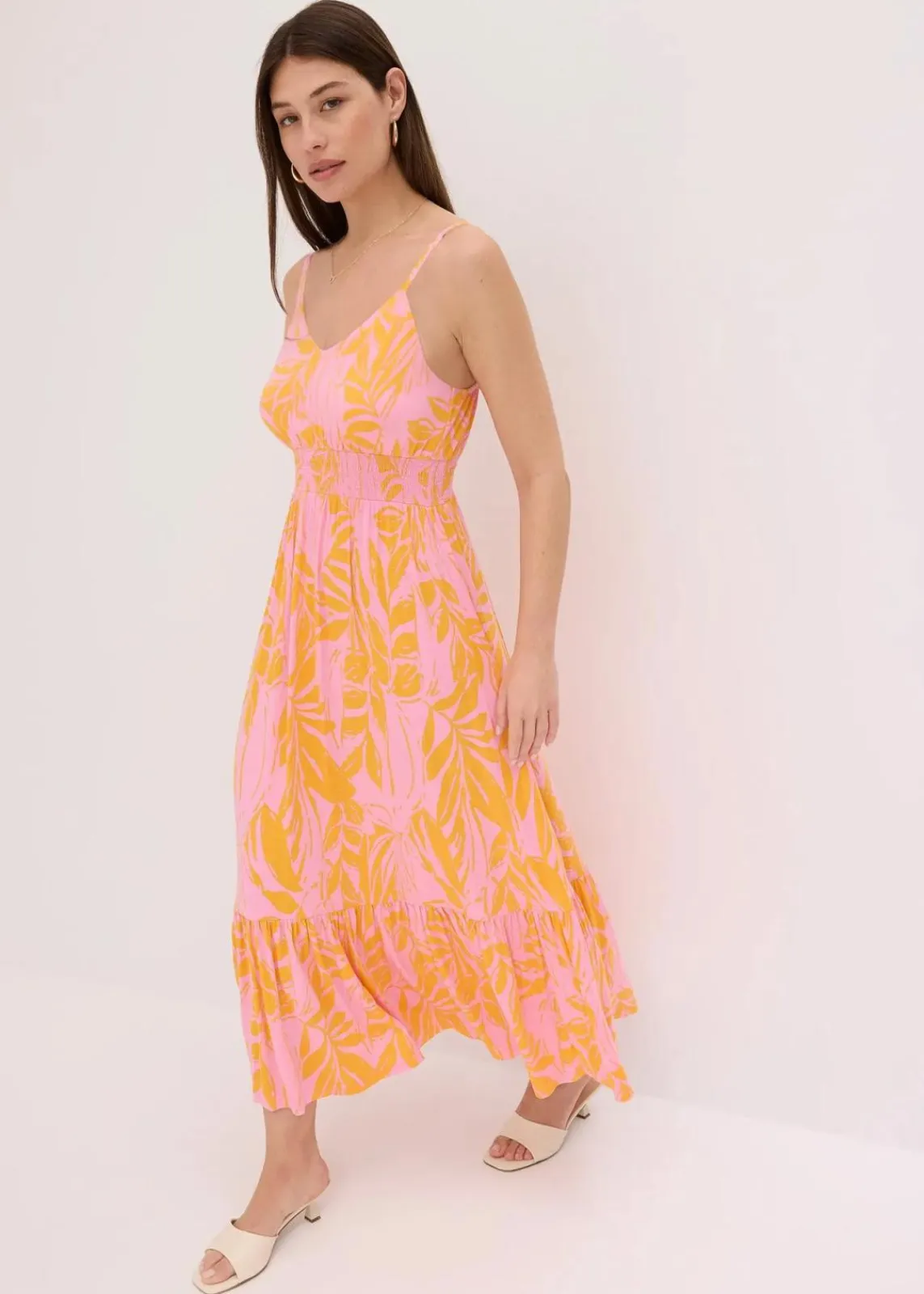 bonprix Bekleidung·Pullover & Strickjacken|Kleider^Trägerkleid aus softem Viskose-Mix orange/pink floral