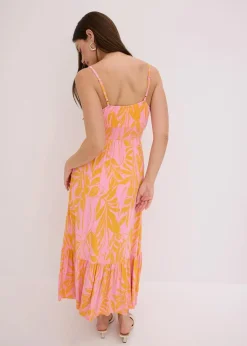 bonprix Bekleidung·Pullover & Strickjacken|Kleider^Trägerkleid aus softem Viskose-Mix orange/pink floral
