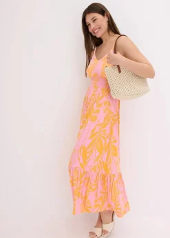 bonprix Bekleidung·Pullover & Strickjacken|Kleider^Trägerkleid aus softem Viskose-Mix orange/pink floral