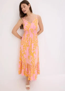 bonprix Bekleidung·Pullover & Strickjacken|Kleider^Trägerkleid aus softem Viskose-Mix orange/pink floral