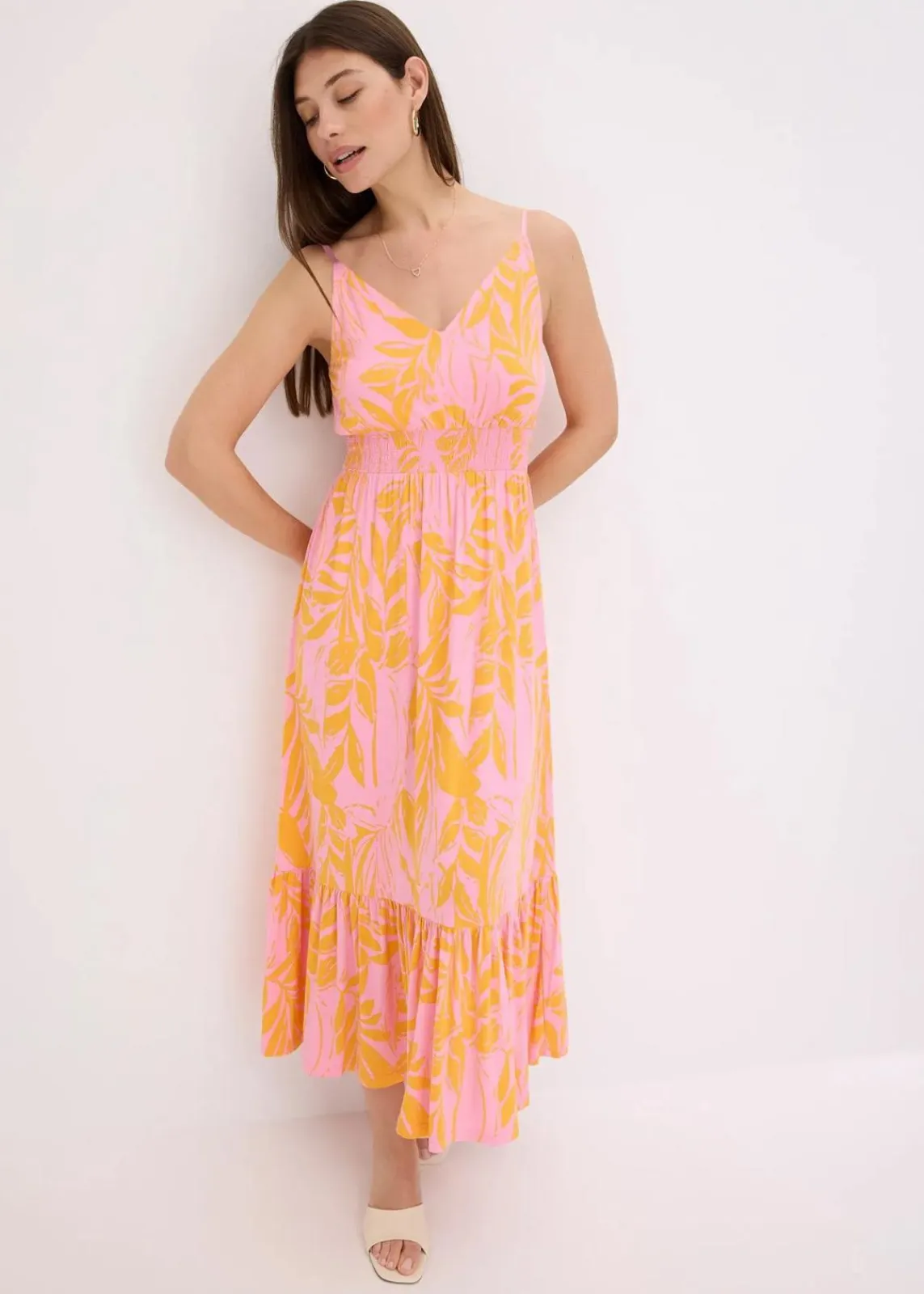 bonprix Bekleidung·Pullover & Strickjacken|Kleider^Trägerkleid aus softem Viskose-Mix orange/pink floral