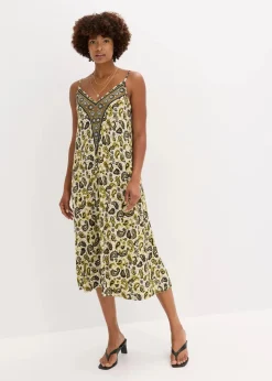 bonprix Kleider|Nachhaltigere Materialien^Trägerkleid aus softem Viskose-Mix oliv bedruckt