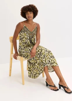 bonprix Kleider|Nachhaltigere Materialien^Trägerkleid aus softem Viskose-Mix oliv bedruckt