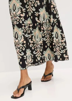 bonprix Bekleidung·Pullover & Strickjacken|Kleider^Trägerkleid aus strukturierter Viskose schwarz bedruckt