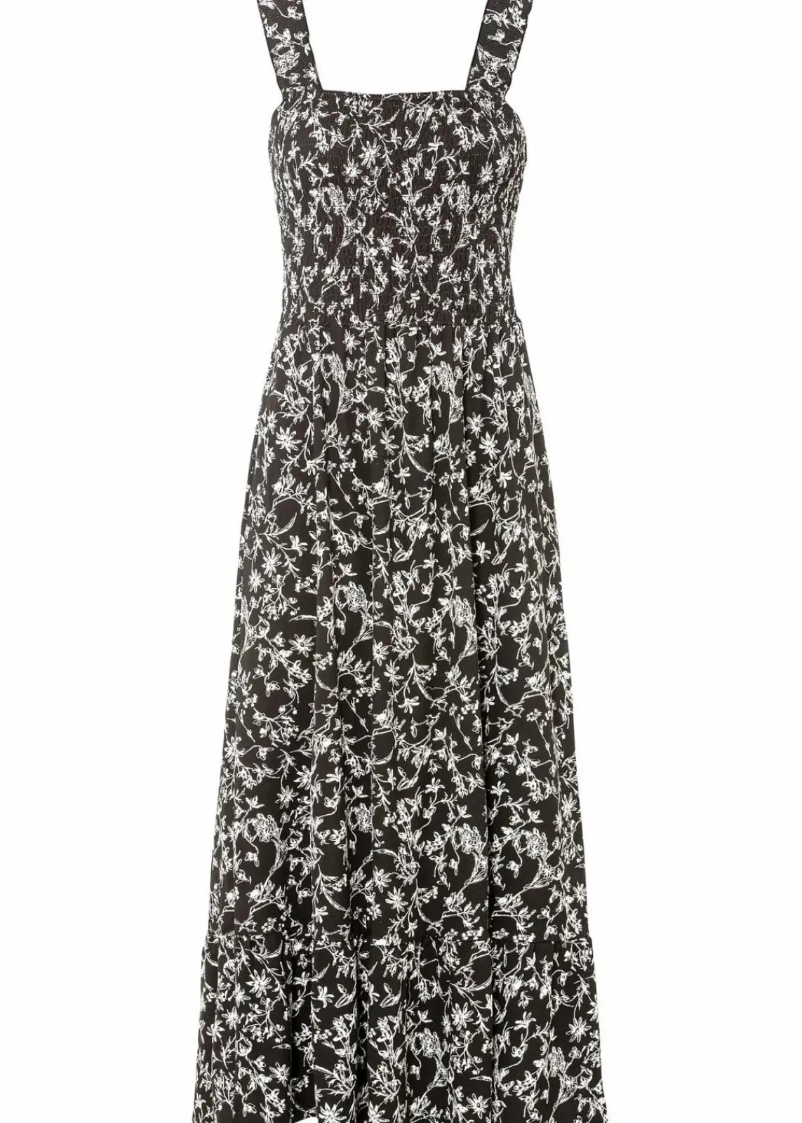 bonprix Bekleidung·Pullover & Strickjacken|Kleider^Trägerkleid aus Viskose-Mix schwarz/wollweiß floral