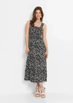 bonprix Bekleidung·Pullover & Strickjacken|Kleider^Trägerkleid aus Viskose-Mix schwarz/wollweiß floral