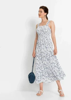 bonprix Nachhaltigere Materialien|Kleider^Trägerkleid aus Viskose-Mix wollweiß/blau floral