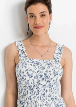 bonprix Nachhaltigere Materialien|Kleider^Trägerkleid aus Viskose-Mix wollweiß/blau floral