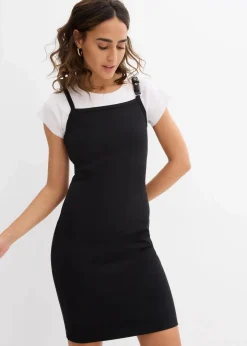 bonprix Kleider^Trägerkleid mit Kontrastsaum schwarz