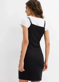 bonprix Kleider^Trägerkleid mit Kontrastsaum schwarz
