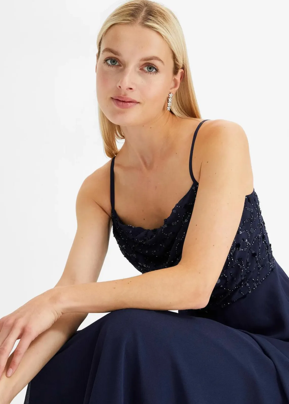 bonprix Bekleidung·Pullover & Strickjacken|Festliche Mode^Trägerkleid mit Paillettenstickerei dunkelblau