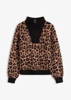 bonprix Pullover & Strickjacken^Troyer schwarz/braun leo