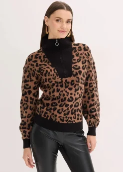 bonprix Pullover & Strickjacken^Troyer schwarz/braun leo