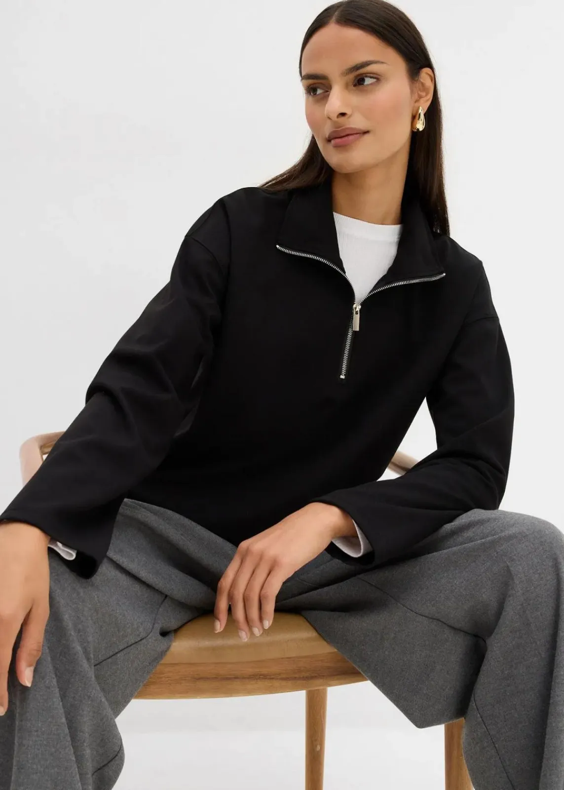 bonprix Bekleidung·Jeans|Pullover & Strickjacken^Troyer aus Viskose-Mix schwarz