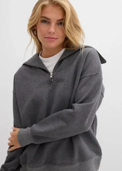 bonprix Pullover & Strickjacken|Sweat^Troyer aus weichem Baumwoll-Mix grau meliert