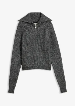 bonprix Bekleidung·Jeans|Pullover & Strickjacken^Troyer aus weichem Woll-Mix schwarz/weiß