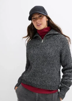 bonprix Bekleidung·Jeans|Pullover & Strickjacken^Troyer aus weichem Woll-Mix schwarz/weiß