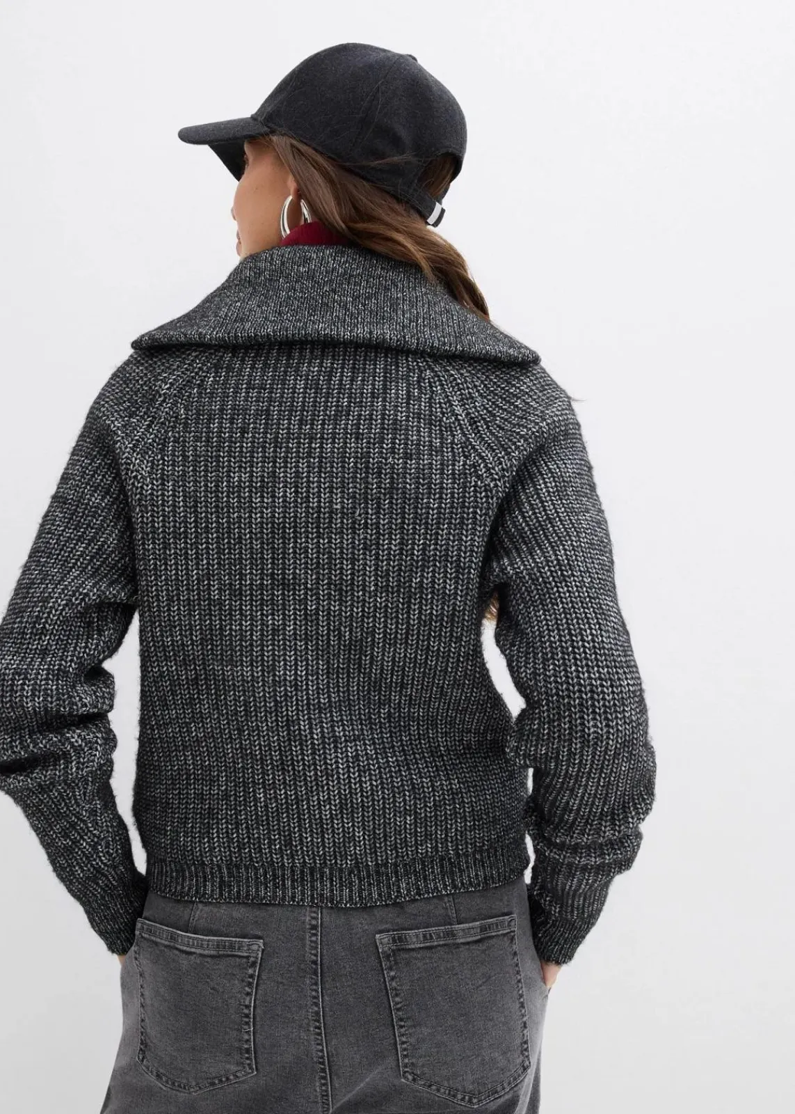 bonprix Bekleidung·Jeans|Pullover & Strickjacken^Troyer aus weichem Woll-Mix schwarz/weiß
